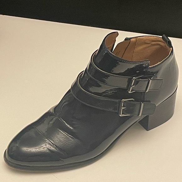 FRANCO SARTO BLACK RAINA, PATENT LEATHER, BLOCK HEEL BOOTIES SIZE 9.5 W - Picture 11 of 11